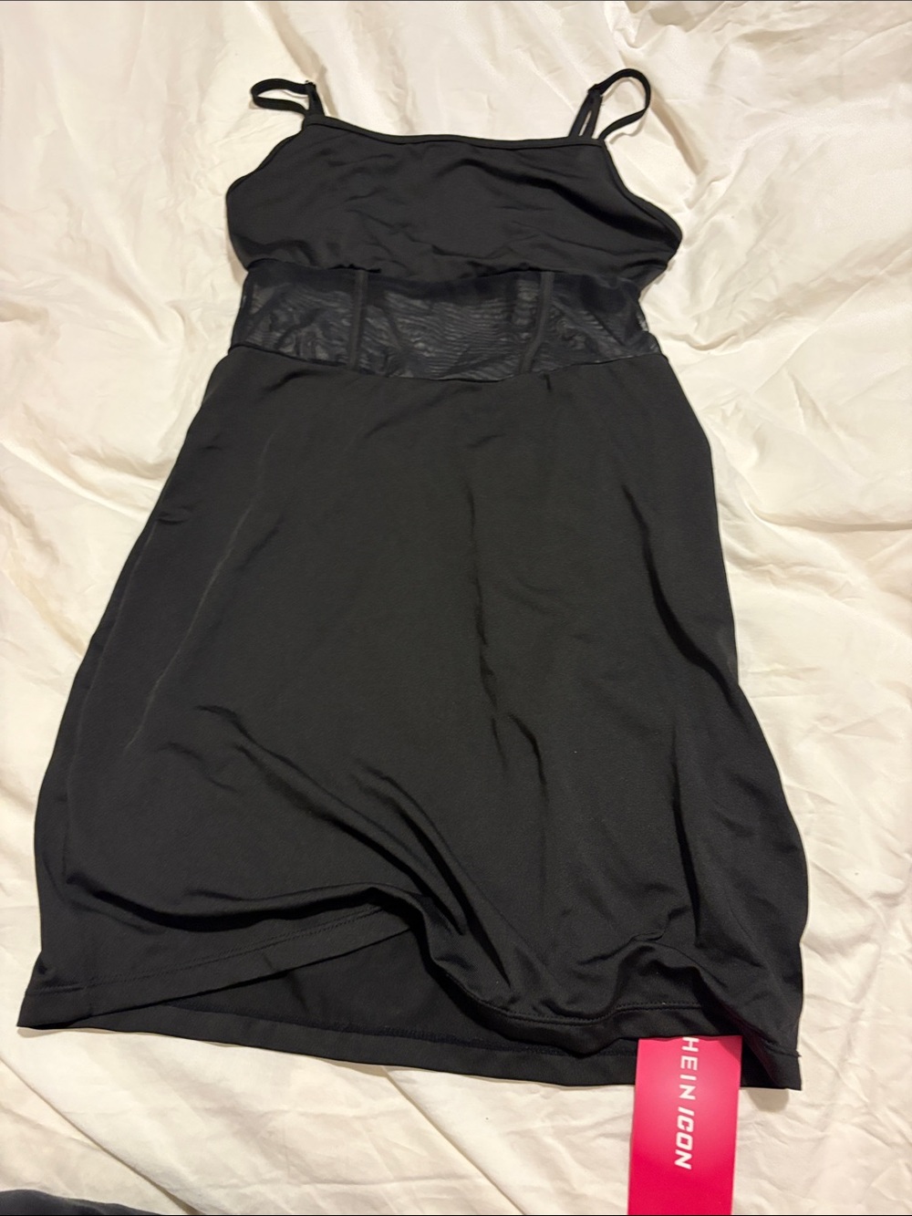 SHEIN Black Lace Waist Slip Dress with Adjustable Straps